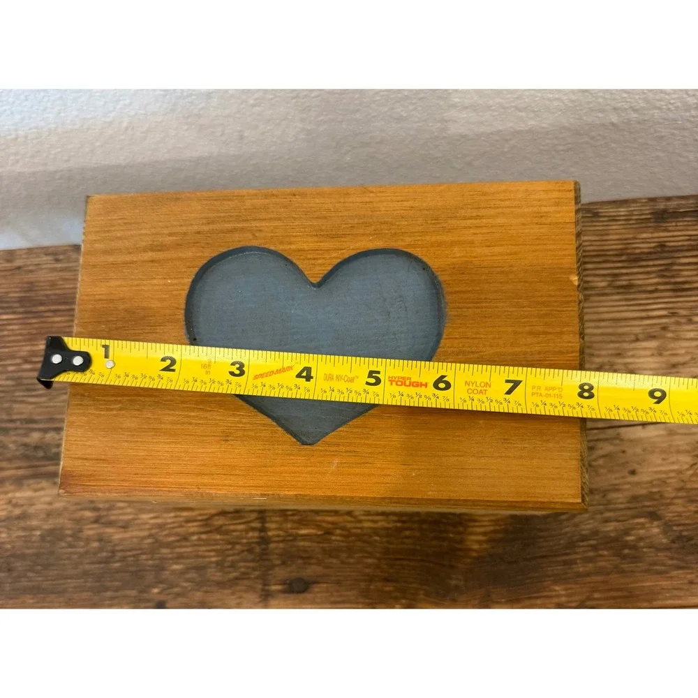 Vintage Rustic Wooden Recipe Box with Heart Cutout and Recipe Cards Honey Brown